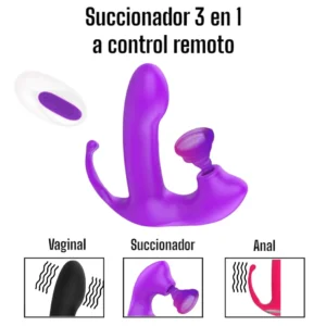 Vibrador Succionador Y Estimulador Anal 3 En 1 A Control Remoto